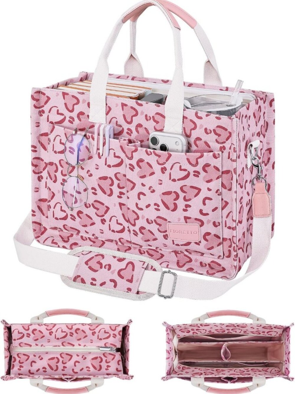 Stylish Canvas Tote Bag for Women - Zipper Closure, Multi-Compartment, Perfect